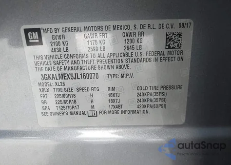 2018 GMC Terrain Sle из США, поврежденный, VIN 3GKALMEX5JL160070